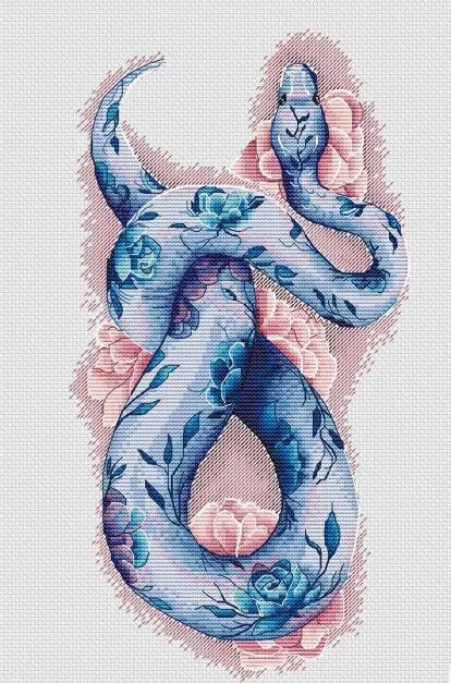 Cross Stitch Kit Blue Floral Snake