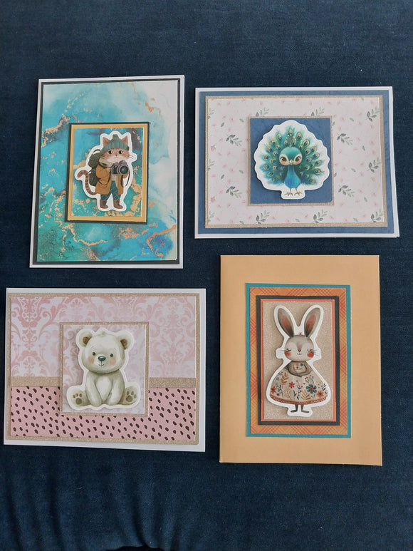 Handmade Greeting Cards Little Creatures Four