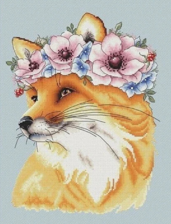 Cross Stitch Kit Fox in Flower Crown