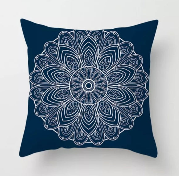 Cushion Cover Dark  Blue & White Mandala