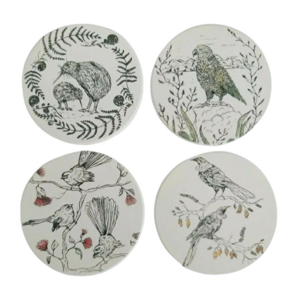 Coasters Set 4 NZ Native Birds